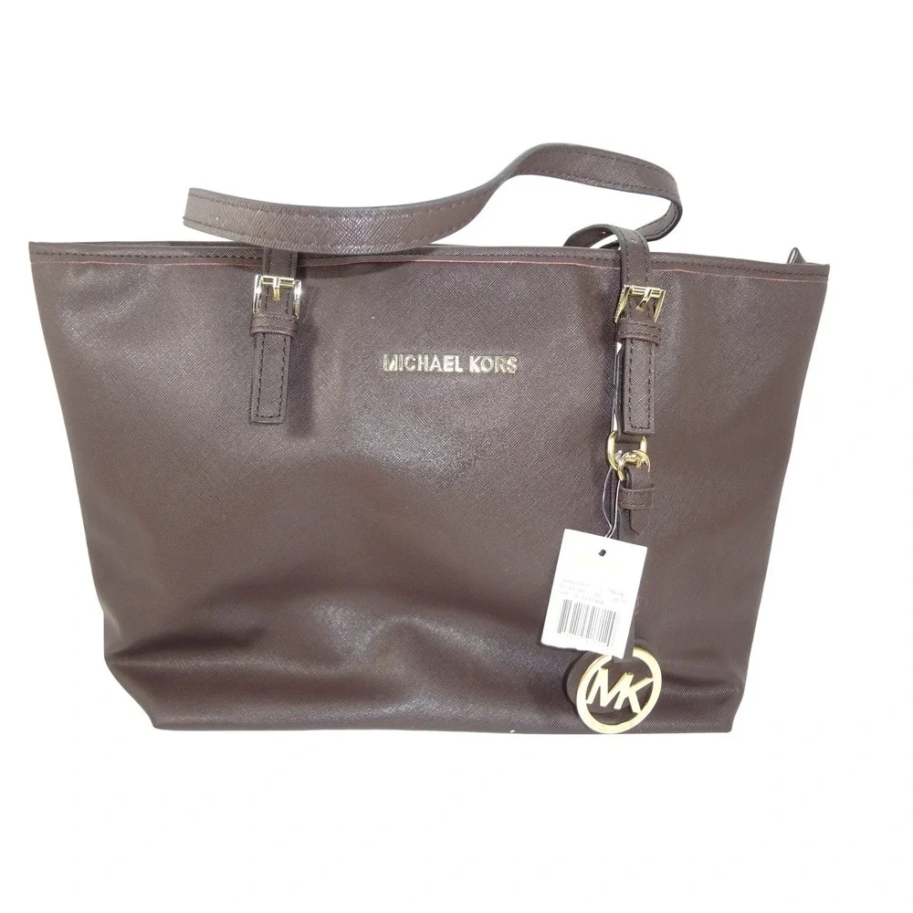 NWT Michael Kors Luxury Tote Charm Gunmetal Saffiano Leather Gold Hardware